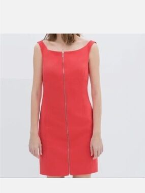 Zara Coral-Red Zip-Front Mini Dress